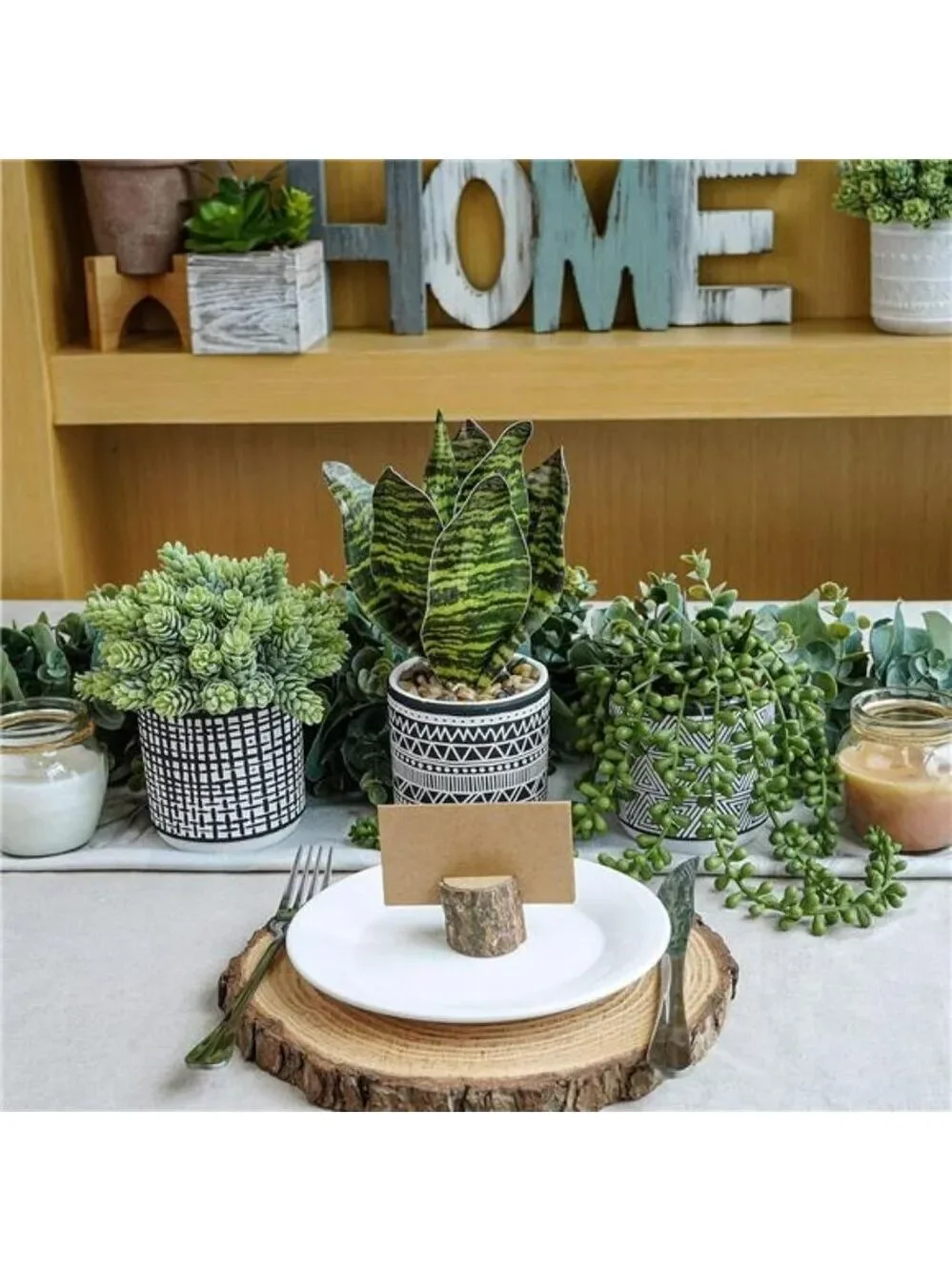 Set of 3 small artificial succulent potted plants faux greenery for home office